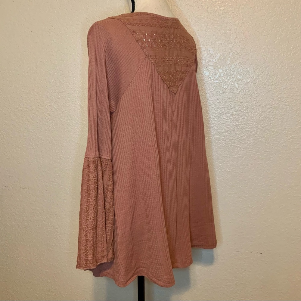 Free People Parisian Nights Long Bell Sleeve Eyelet Top Rose Brown Size Medium - Picture 8 of 15